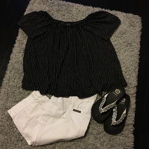 W 5 Black Striped Off The Shoulder Top Size S